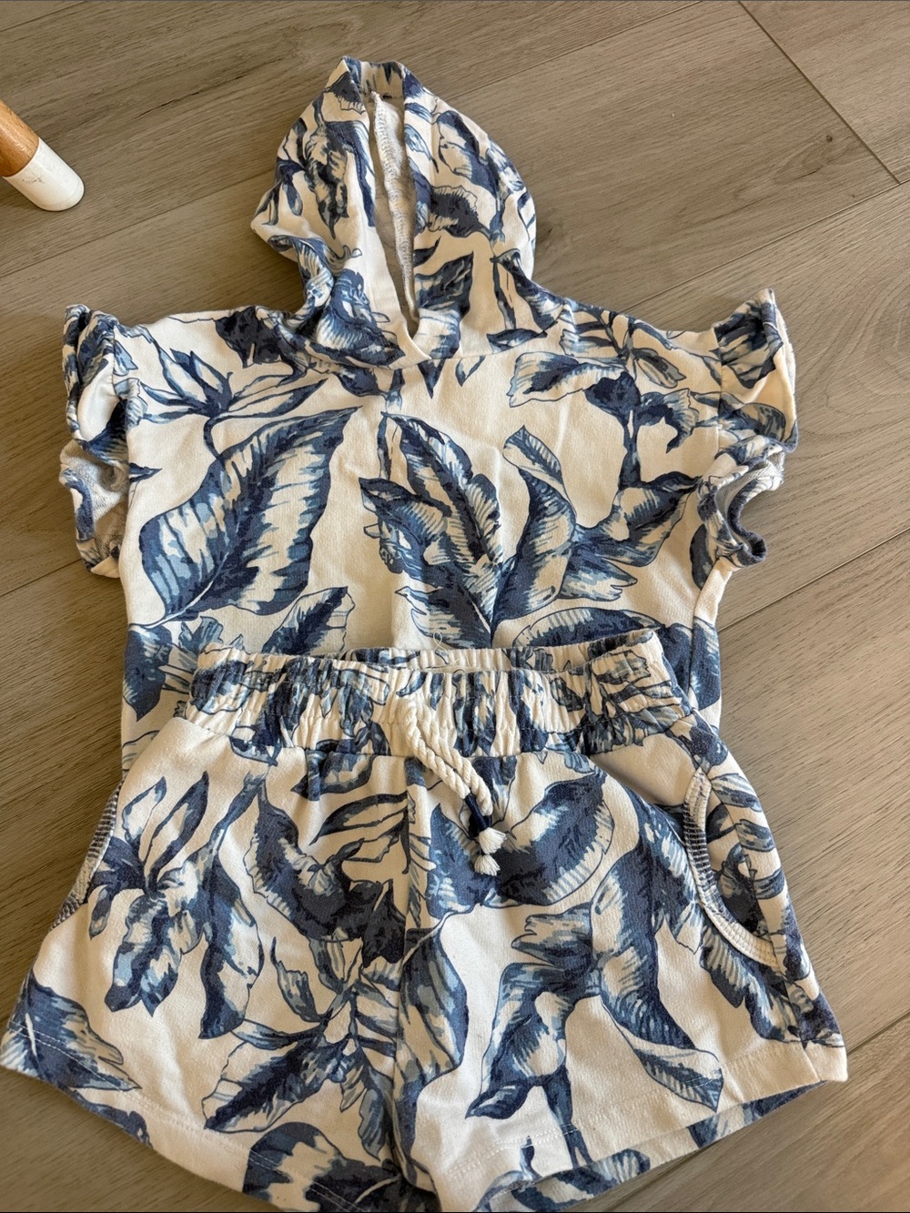 Jessica Simpson Blue and White Tropical Hooded Romper Set